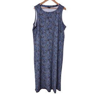 J.Jill Wearever Collection Sleeveless Blue Paisley Maxi Dress XL Rayon/Spandex